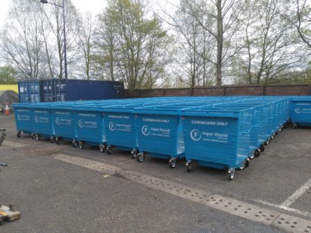 Metals cardboard wheeled bins at bluewater2
