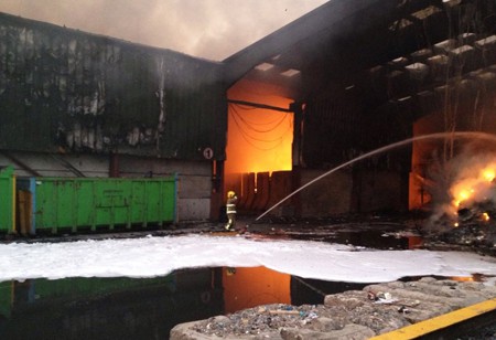 The fire stretched two floors high. credit: NIFRS/ @NIFRSWalmsley