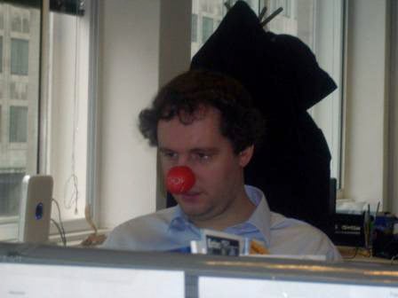 Happier days back in 2011 when Nick raised £100 for Red Nose Day by wearing a red nose all day in the office
