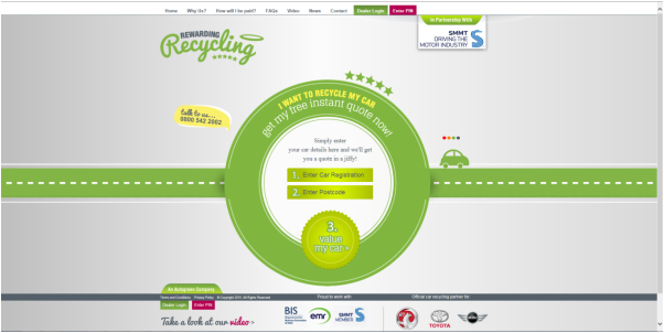 The new intiative includes a website on which consumers can get a quote for recycling their old car (click to enlarge)