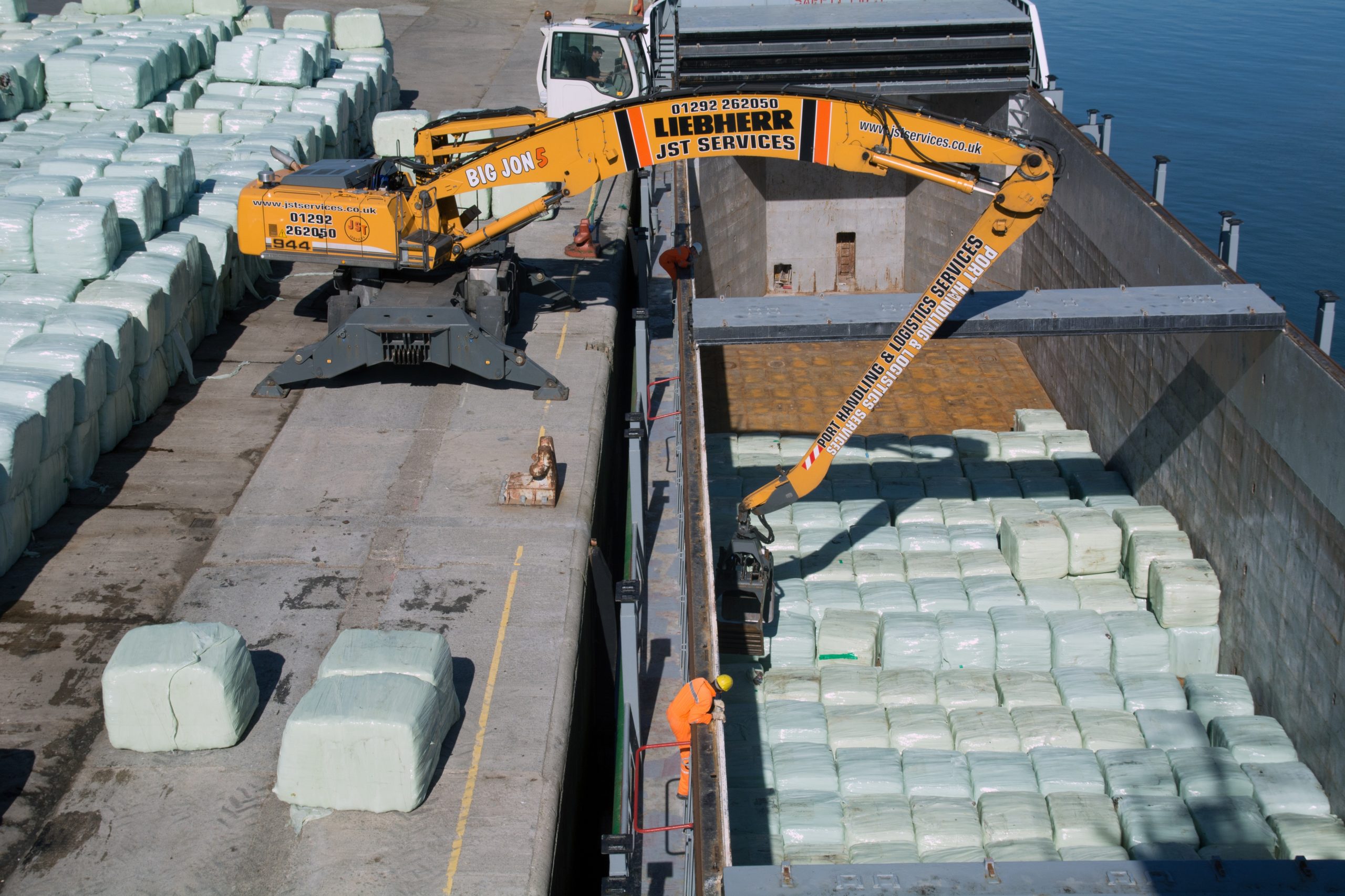 Bales of RDF being loaded at Pembroke Dock for export to Sweden on Saturday (August 8)