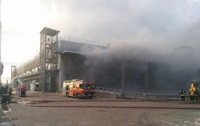 Firefighters tackling the incident at Shanks’ Frog Island MBT in August (photo: London Ambulance Service)