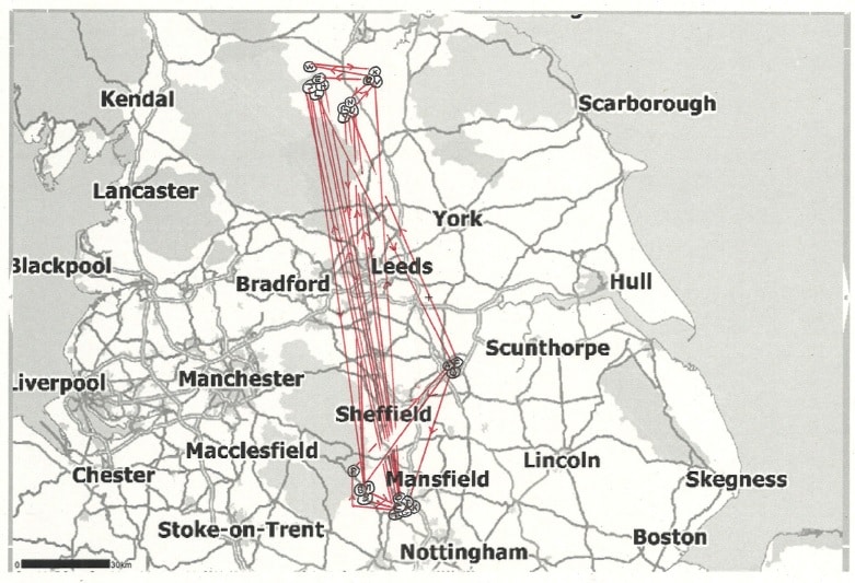 A map produced by Environment Agency officers showing alleged collection routes recorded by a TLC driver on one day