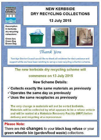 Leaflet advertising the return of recycling collections in Torridge