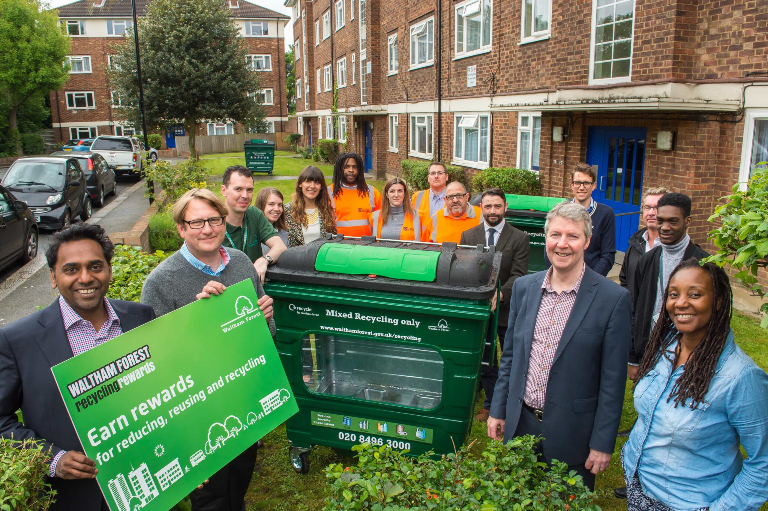 (L-R) Cllr Khevyn Limbajee, Cabinet Member for Housing; Cllr Clyde Loakes, Cabinet Member for Environment; Sarah Plant, Project Manager, Local Green Point; Charlotte Terry, Head of Community Engagement, Haven House Children’s Hospice; representatives from waste contractors Kier & Urbaser; Graham Simmonds, Managing Director, Local Green Points; Local resident, Nontando Lucy Mpofu