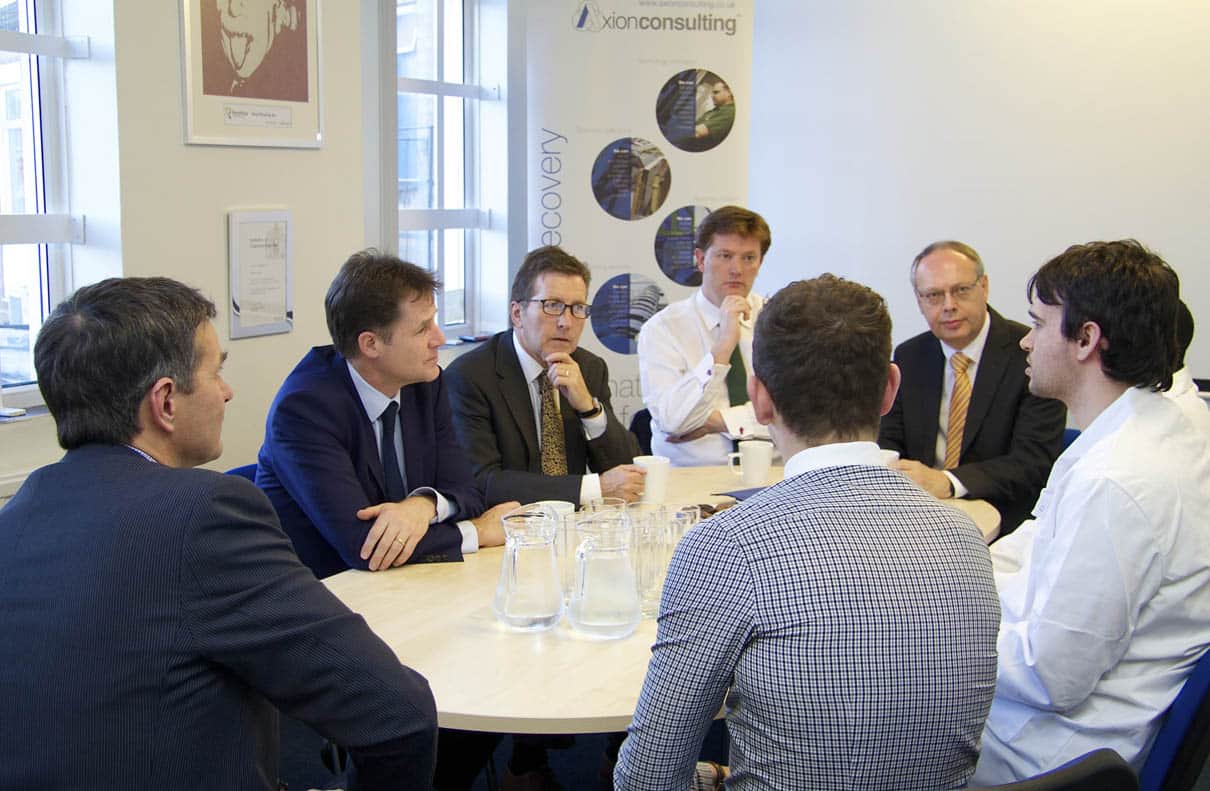Nick Clegg met with staff members at Axion