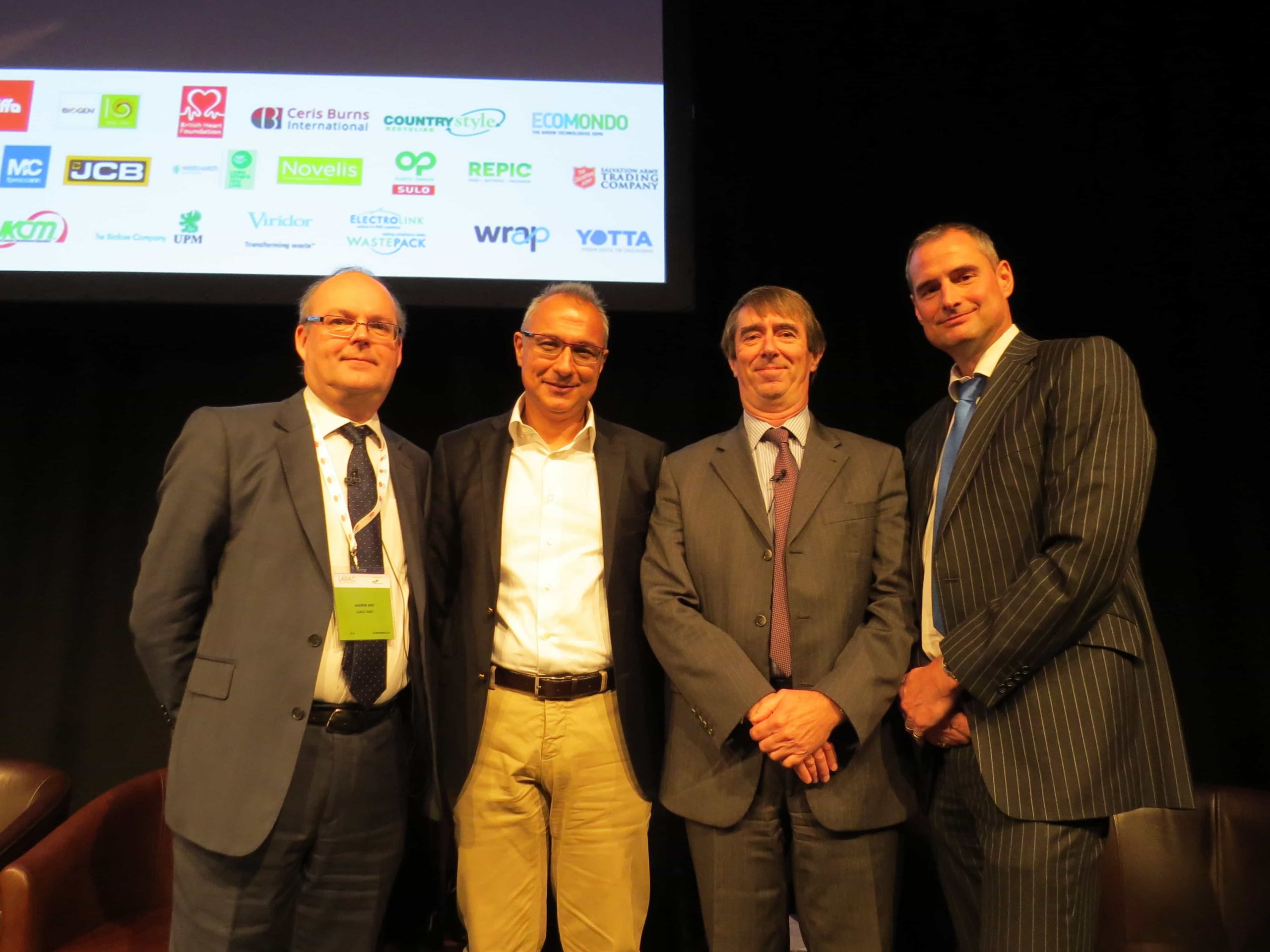 Phil Conran explained how local authorities were benefiting from the PRN system - pictured here at the LARAC conference are: LARAC chair and ACP member Andrew Bird; keynote speaker Antonis Mavropoulos; Phil Conran, ACP chair; and speaker Stuart Hayward-Higham of Suez