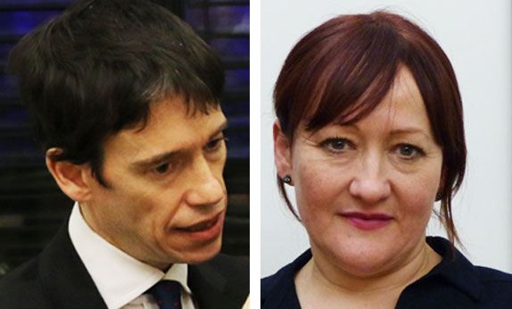 Rory Stewart, right, seems 'genuine' in his ambition to improve recycling collections in England according to Kerry McCarthy (left)