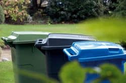 Sheffield residents have three wheeled bins for residual (black), garden (green) and recyclable (blue) waste, as well as a blue container for paper and card.